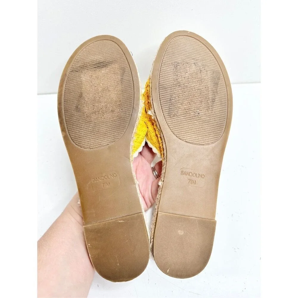Bandolino Yellow Crochet Bow Espadrille Slide Sandals Womens Size 7.5M Flats
